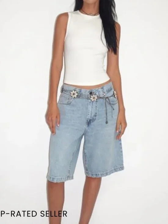 Vintage Y2K Denim Bermuda Shorts Baggy Straight Leg Casual Knee Length Jorts - Picture 2 of 7